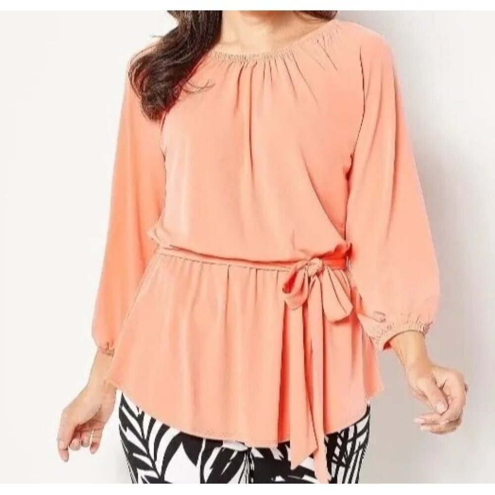 Girl With Curves Flounce Hem Knit Top Coral,Small A496919